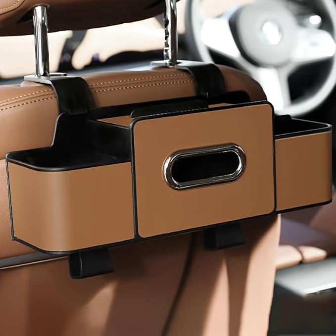 3-in-1 Car Organizers and Storage Back Seat, Multifunctional Back Seat Car Organizer for Snacks, Hold Phones, Drinks, Tissues, and Handbag (Brown)