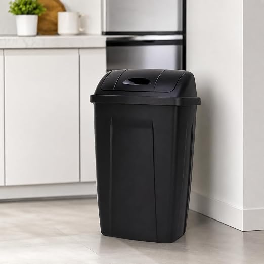 SKYREN 13 Gallon Kitchen Trash Can with Swing Top Lid, Plastic Garbage Bin for Home, Office, Laundry Room, Pantry or Dorm, Black