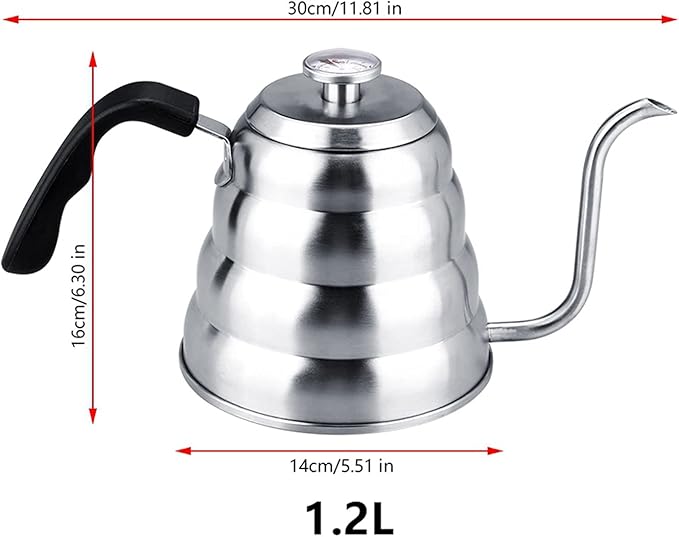 TOPINCN 304 Stainless Steel Pour Over Coffee Gooseneck Kettle Teapot with Thermometer, 1.2L Capacity, Beehive Shaped Design, for Gas, Electric and Induction Stoves (1.2L)