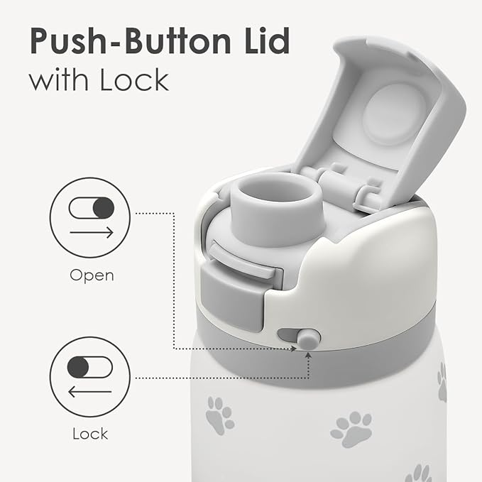Paw Print Insulated Stainless Steel Water Bottle with Straw for Sports and Travel, 32oz, Gifts for Dog Cat Mom Women Girls Friends Teens Birthday Christmas