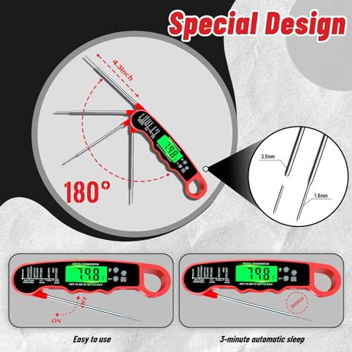 Meat Thermometer Digital, Instant Read Meat Thermometer with Backlight & Magnet for Kitchen, Beef, Grill, Turkey,IP67 Waterproof Cooking Thermometer