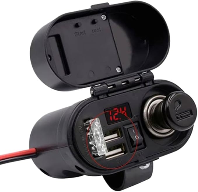 USB Car Charger Adapter Compatible with Motorcycle Accessories Multi Port Fast Cigarette Lighter Power Supply with Voltage Meter Clock for Travel(USB005-2)