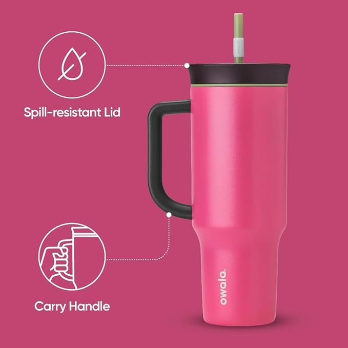 Owala Stainless Steel Triple Layer Insulated Travel Tumbler with Spill Resistant Lid,Straw,and Carry Handle,BPA Free,40 oz,Pink (Watermelon Breeze),(Pack of 6)