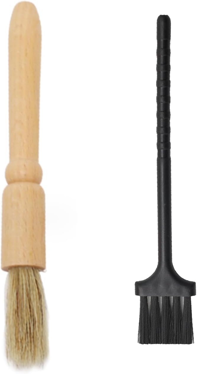 2 Pack Coffee Grinder Cleaning Brush Heavy Wood Handle Natural Bristles Dusting Espresso Brush and Nylon Espresso Machine Brush Burr Grinder Cleaner for Toaster Pollen Pot Barista Kit Tool