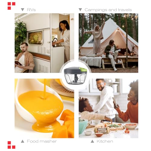 Ourokhome Manual Food Processor Vegetable Chopper, Portable Hand Pull String Garlic Mincer Onion Cutter for Veggies, Ginger, Fruits, Nuts, Herbs, etc., 500ml, Grey