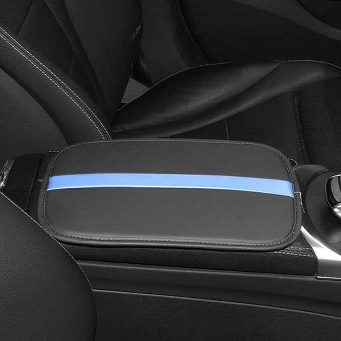 Car Armrest Seat Box Mat, PU Leather Center Console Cover, Universal Waterproof Car Interior Accessories, Arm Rest Box Protector Cushion Pad for Most Vehicle (Blue)