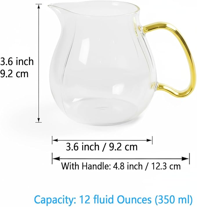 Creamers Glass Pitcher Set of 2, Elegant Spherical Transparent Creamer Pitcher for Coffee Servers, Milk, Tea, 12 oz / 350 ml Milk Frothing Cup Creamer Jug for Coffee shop, Home and Kitchen