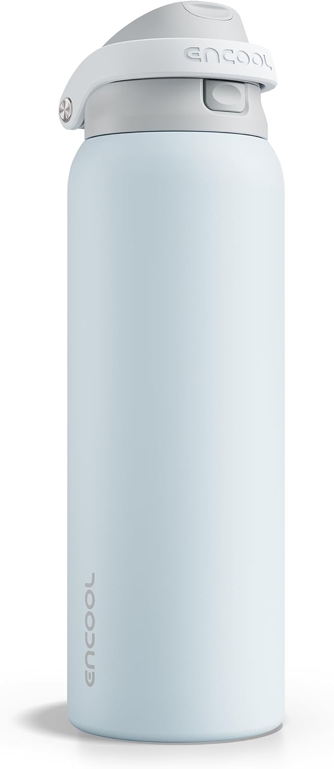 ENCOOL Leakproof Insulated Water Bottle with Straw Dual-Sip Water Bottle Bag-Safe Design for Work, Commute & Gym – Keeps Drinks Cold All Day, 40 oz, Misty Grey