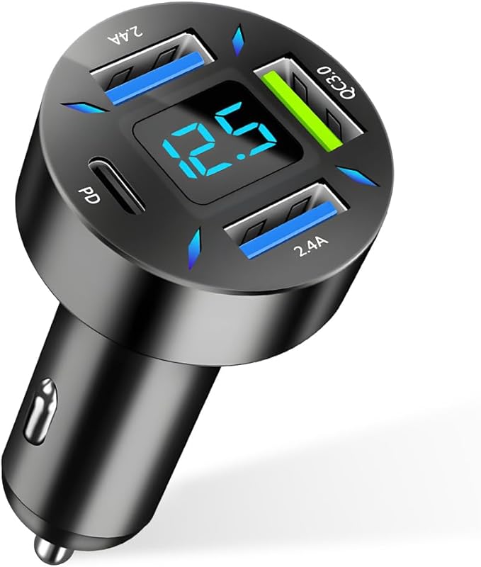 Augeny USB C Car Charger, 4 Port Auto Fast Charger with USB PD & QC 3.0, Cigarette Lighter USB Automotive Adapter Compatible with Most Mobile Cell Phone, Car Accessories (PD+QC 3.0)