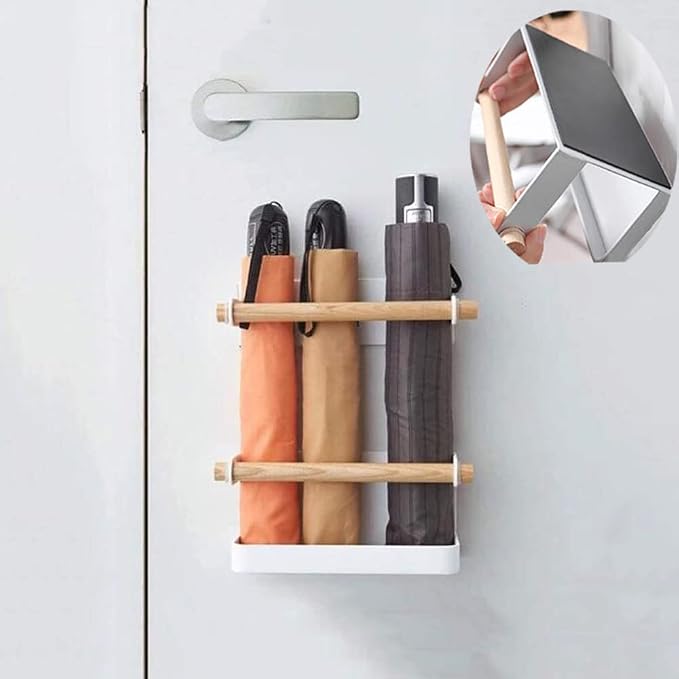 WANLIAN Wall Mounted Umbrella Stand - Wrought Iron Rack With Magnet Adsorption - Space Saving Organizer for Long and Short Umbrellas - Hallway Home Office, White