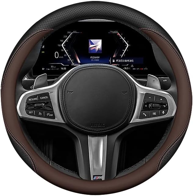 Leather Steering Wheel Cover 15 Inches Car Steering Wheel Cover Stretchy Easy Installation Durable Breathable Non-Slip for Honda Civic Accord Fit CRV HRV Pilot Odyssey Accessories -Brown