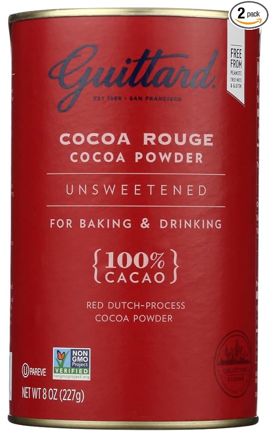 E Guittard Cocoa Powder, Unsweetened Rouge Red Dutch Process Cocoa, Two (2) 8oz Cans
