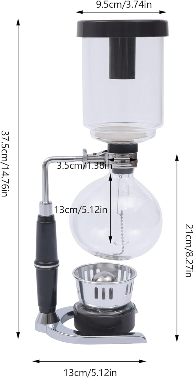 DYRABREST Siphon Syphon Coffee Maker, 5-Cup Coffee Syphon Tabletop Siphon (Syphon) Coffee Maker 500ml Borosilicate Tabletop Vacuum Coffee Maker for Home, Coffee Shops and Offices (500ml, Black)