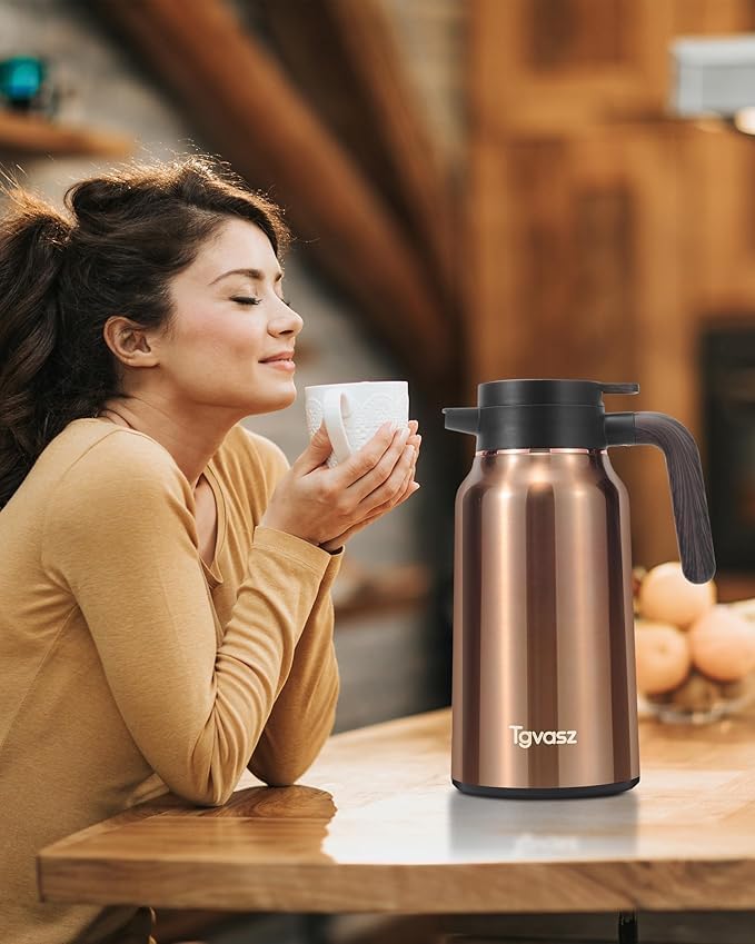 70 Oz Carafes for Hot Liquid, Stainless Steel Insulated Vacuum Thermal Coffee Carafes For Keeping Hot, 2.1 Liter Coffee Dispenser(Gold)