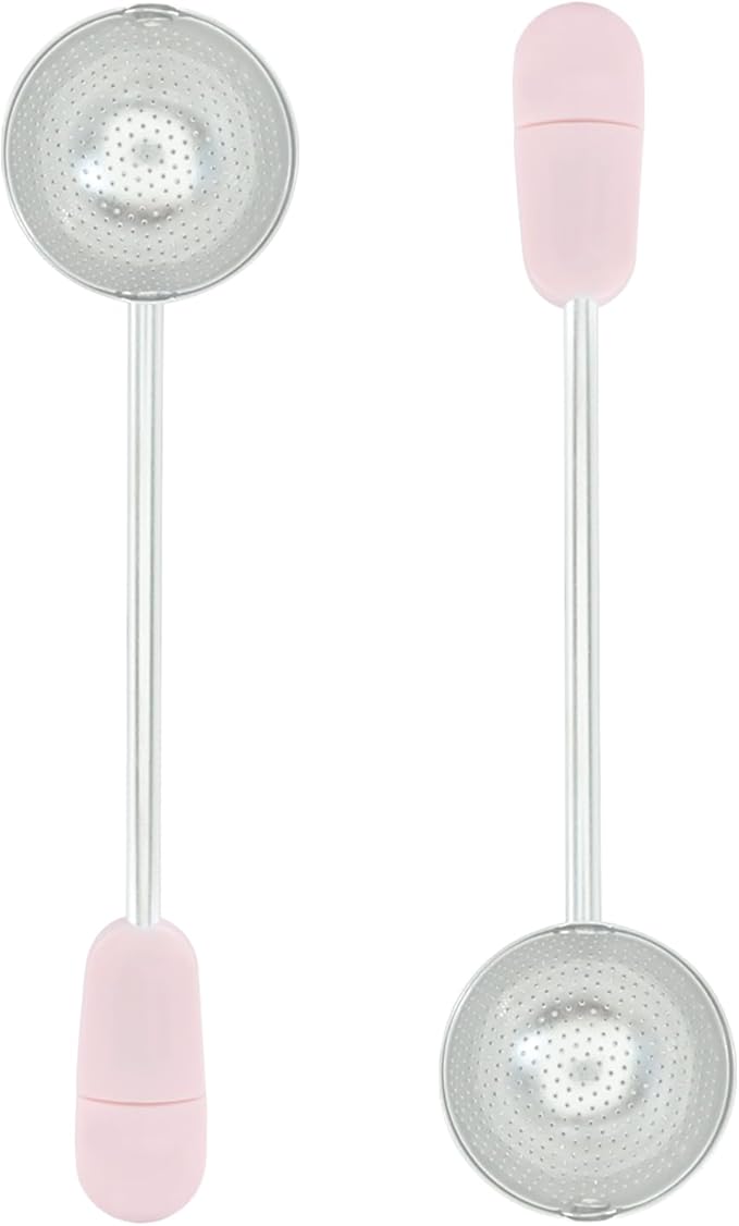 2Pcs Long Handle Tea Ball Stainless Steel Pink Metal Tea Ball Infuser for Loose Tea, Loose Leaf Tea Steeper for Cup, Natural Tea & Coffee