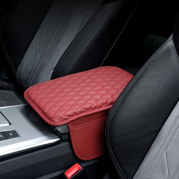 Car Armrest Cover for Nissan Sentra 1982–2025 2026 B18, Center Console Pad, Leather Armrest Box Protector, Waterproof Anti-Scratch Console Lid Cushion,Comfort Interior Accessories,B-Red