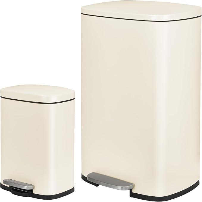 ComfyCorner 13.2+1.3 Gallon Trash Can Combo Set, Stainless Steel Garbage Bin with Pedal, Removable Inner Waste Bucket, Anti-Fingerprint, Soft-Close Locking Lid Dustbin for Kitchen, Bathroom, Office