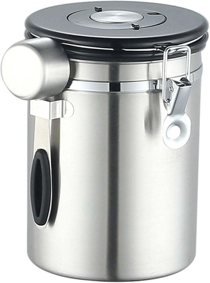 1200/1500/1800/2800ML Large Capacity Coffee Bean Vacuum Storage Container - Food-Grade Stainless Steel Airtight Canister With One-Way Air Valve For Grains, Tea, Nuts & Coffee Grounds(Silver,Medium)