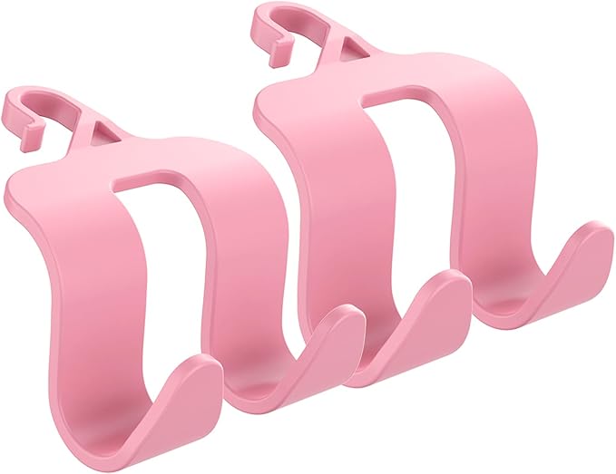 Car Headrest Hooks, Upgraded 2 in 1 Car Storage Headrest Hanger Holder Hooks Organizer, Universal Vehicle Backseat Hanger Interior Accessories for Handbag Purse and Bag Pink 2 Pack (CH06-Pink)