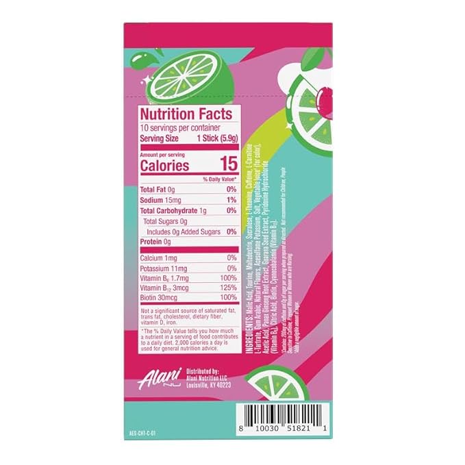 Alani Nu CHERRY TWIST Energy Sticks, Energy Drink Powder, 200mg Caffeine, Pre Workout Performance with Antioxidants, On-The-Go Drink Mix, Biotin, B Vitamins, Zero Sugar, 5-10 Calories, 10 Pack