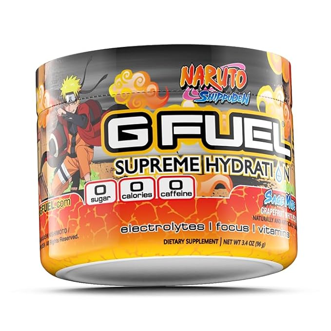 G Fuel Naruto Sage Supreme Hydration, Electrolyte Powder Mix for Energy & Focus, Sugar & Caffeine Free Supplement with Essential Vitamins & Minerals, Grapefruit WhitePeach Flavor, 3.3 oz - 30 Servings