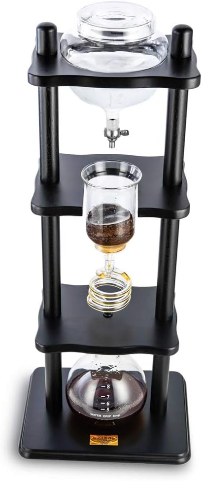 Yama Cold Brew Maker I Ice Coffee Machine With Slow Drip Technology I Makes 6-8 cups (32oz), Large Capacity Cold Brew Coffee Tower, Black Wood Straight Frame