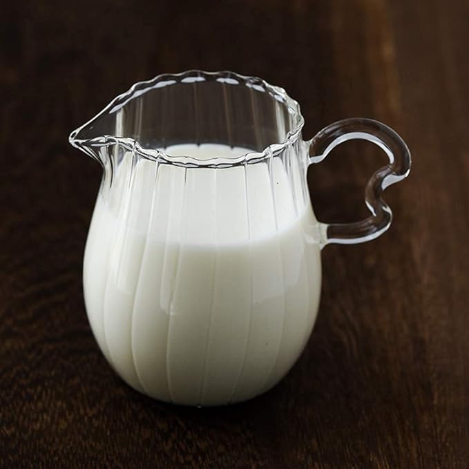 CHOOLD Creative Embossed Stripe Clear Crystal Glass Creamer Pitcher/Serving Pitcher/Sauce Pitcher/Milk Coffee Creamer Jug for Kitchen(4/5.5/9/12oz) (F (6 oz))
