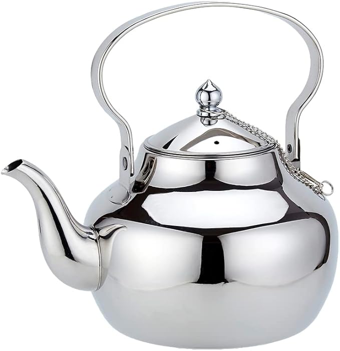 68oz Stainless Steel Teapot with Removable Filter, Portable Coffee Pot for Loose Leaf Tea Bags, Metal Gooseneck Kettle, 2 Liter Hot Water Kettle Boiling Pot, Silver