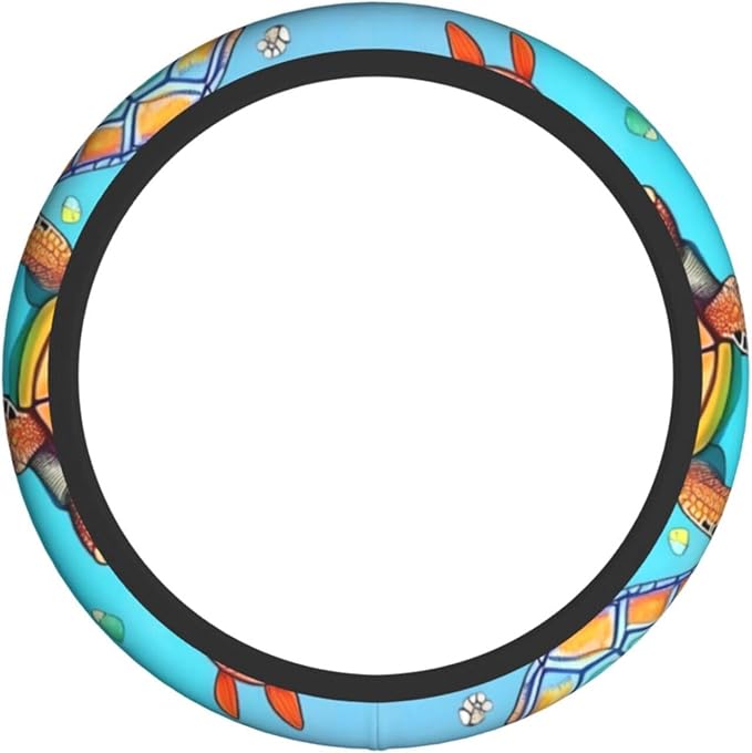 Turtle and Fish Steering Wheel Cover. Car Decor,Anti-Slip,Sweat Absorption,Easy Carry, Universal 15 Inch, 11103