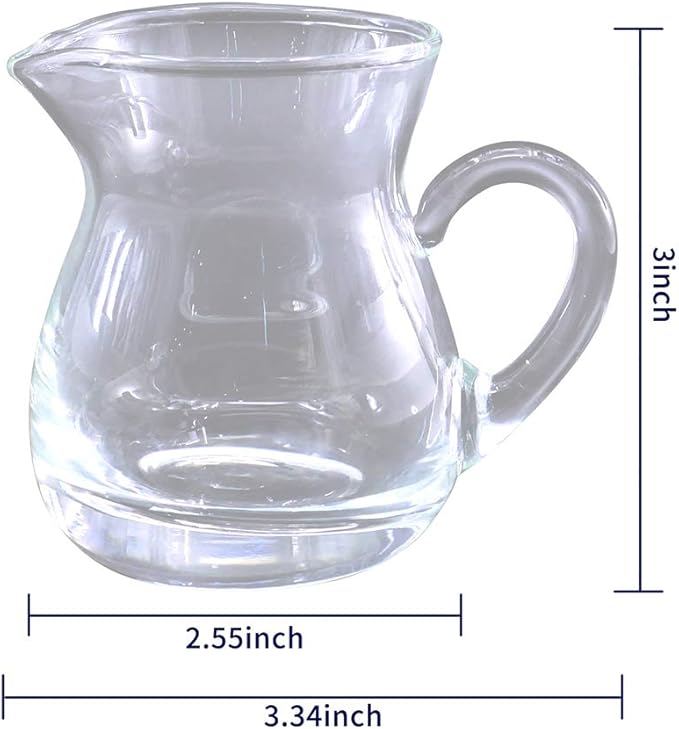 DGQ Classic Glass Creamer Pitcher with Handle 4oz Pack of 2 Milk Pourer Mini Creamer for Coffee Tea Maple Syrup Serving