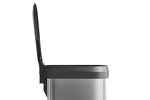 Garvee 13 gal / 50 L Stainless Steel Trash Can with Lid, Large Garbage Can for Kitchen, Rustproof Step-on Kitchen Metal Trash Bin with Liner Rim, Rear Handle, Soft Close Plastic Lid, Silver