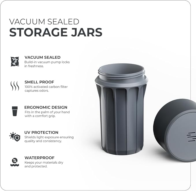 Staze Air Tight Smell Proof Container (148ml) – Vacuum Seal Stash Jar with UV Protection, Waterproof Food Storage Canister, Portable Small Smell Proof Jar for Coffee, Herb, Spice & Gummies - Slate