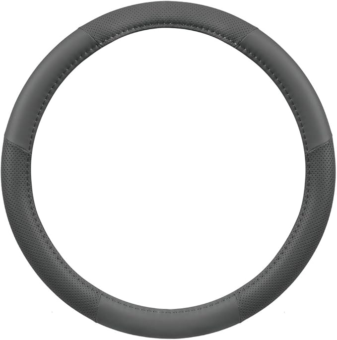Motor Trend Perforated Microfiber Leather Steering Wheel Cover for Cars Trucks SUVs Vans, Sporty Racing Improved Grip Anti-Fatigue Ergonomic Design, Airbag Compatible - Fits Standard 15" Inch - Gray