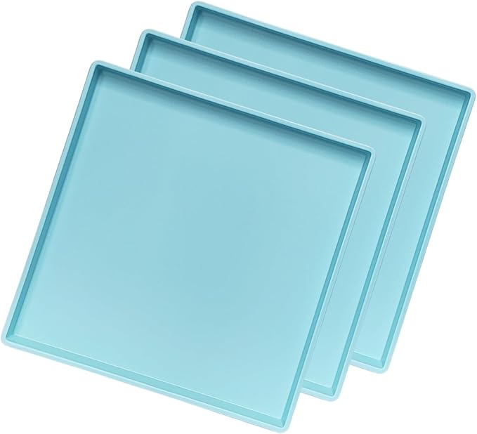 Blue Square Tray 11 Inch - 3 Pack Organizer Tray for Bathroom Vanity, Dresser, Coffee Table, Nightstand | Decorative Catch-All Tray for Makeup, Jewelry, Remote Controls & Essentials