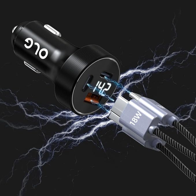 OLG 100W Car Charger – 3 Port Cargador para Carro (LED Display, 12V/24V Compatible) – Cigarette Lighter USB Fast Charge Adapter for iPhone, Android, Type V