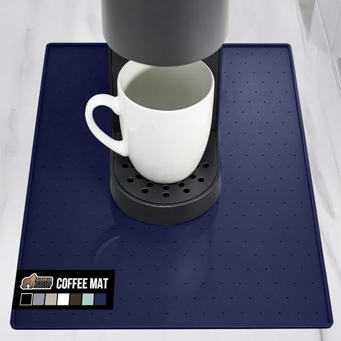 GORILLA GRIP Silicone Coffee Mat, Espresso Machine Bar Accessories, Keep Kitchen Counters Clean, Stays in Place, Waterproof and Heat Resistant Dish Drying Mats, Home Decor Essentials, 10x14, Navy