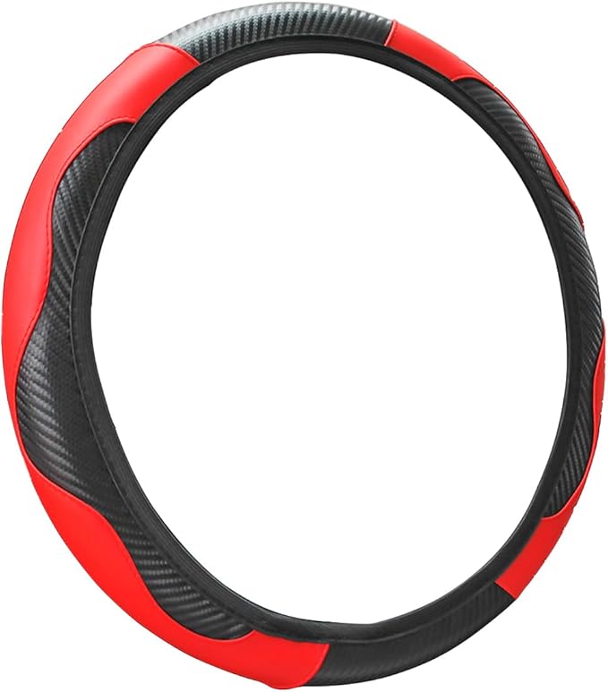 Car Steering Wheel Cover, Universal Microfiber PU Leather Elastic 15 inch Stitching Color Anti-Slip Steering Wheel Protector, Car Interior Accessories Steering Wheel Cover for Men Women (Red)