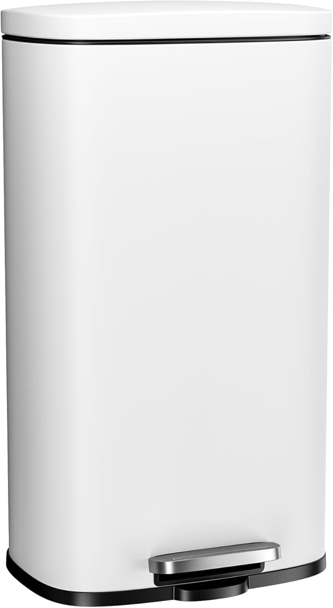 Arlopu13.2 Gallon Step Trash Can, Stainless Steel Garbage Bin, Soft-Close Rubbish Bin with Removable Plastic Inner Bucket, Fingerprint-Proof, Lid Dustbin, Suit for Kitchen Home (White, 50L)