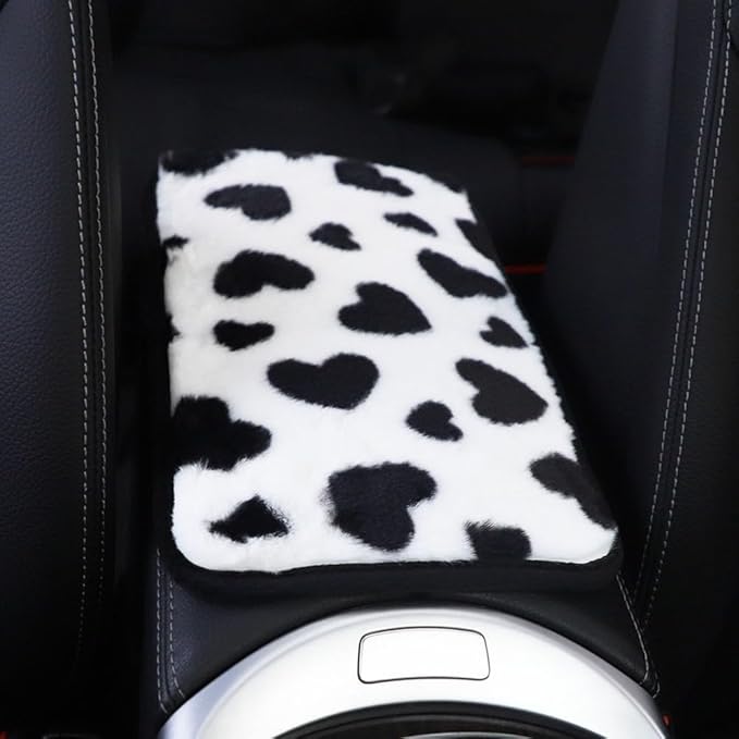 Furry Car Armrest Cover, Winter Warm Plush Heart Armrest Box Mat, Car Center Console Cushion Pad, Cars Interior Accessories(Green)