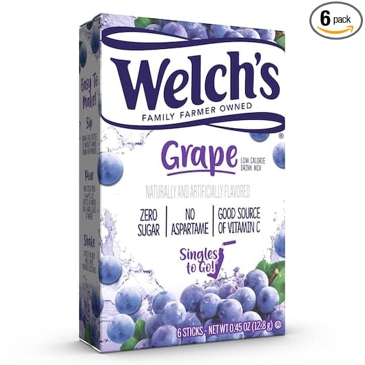 Welch's Singles To Go Drink Mix Grape, 6 Boxes with 6 Packets Each- 36 Total Servings