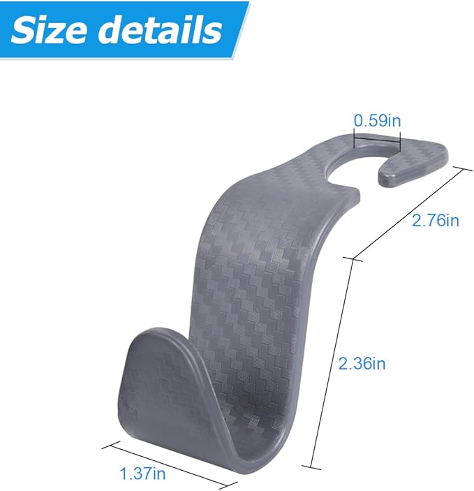 Hanemia 4PCS Car Seat Headrest Hooks, Auto Back Seat Hanger Holder, Durable Stylish Vehicle Organizer Universal Car Interior Accessories, Storage Hooks for Purses, Bags, Clothes (Carbon Fiber/Grey)