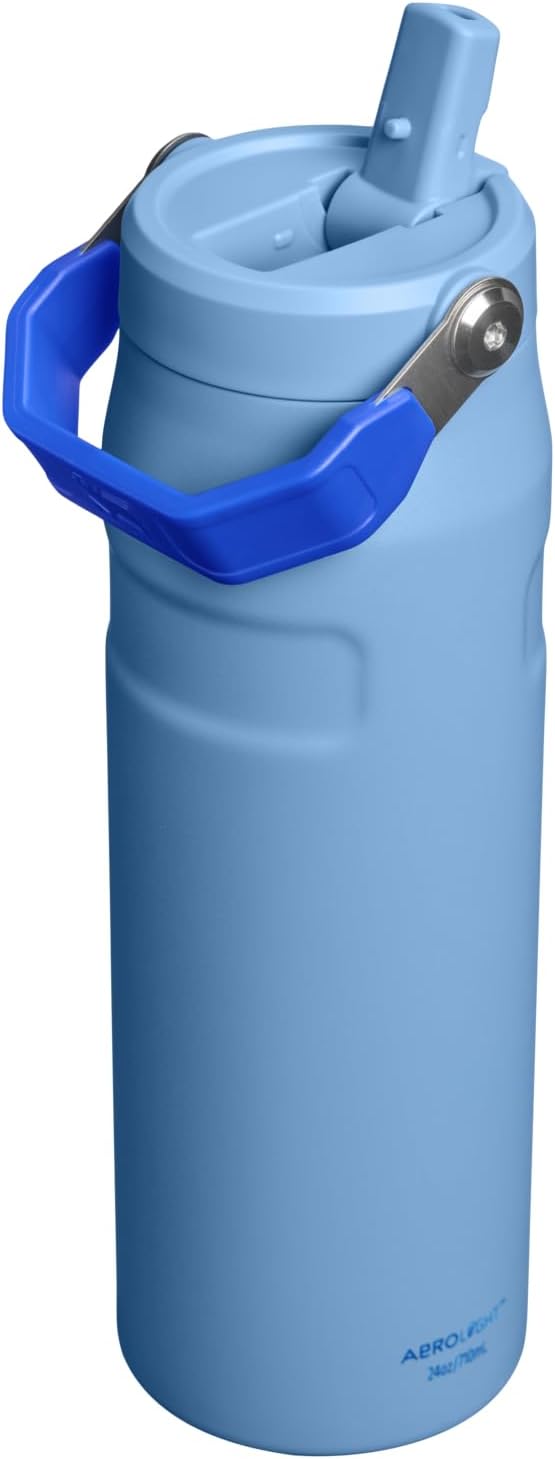Stanley IceFlow Flip Straw 2.0 Water Bottle 24 OZ | Built-In Straw with Larger Opening | Lightweight & Leak-Resistant | Insulated Stainless Steel | BPA-Free | Blue Sky