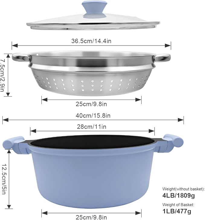 7 QT Steamer Pot for Cooking, Large Steaming Pot with Lid, Nonstick Cooking Pot with Vegetable & Dumpling Steamer Basket, Big Food Steamer Cookware, Induction Compatible, PFOA Free