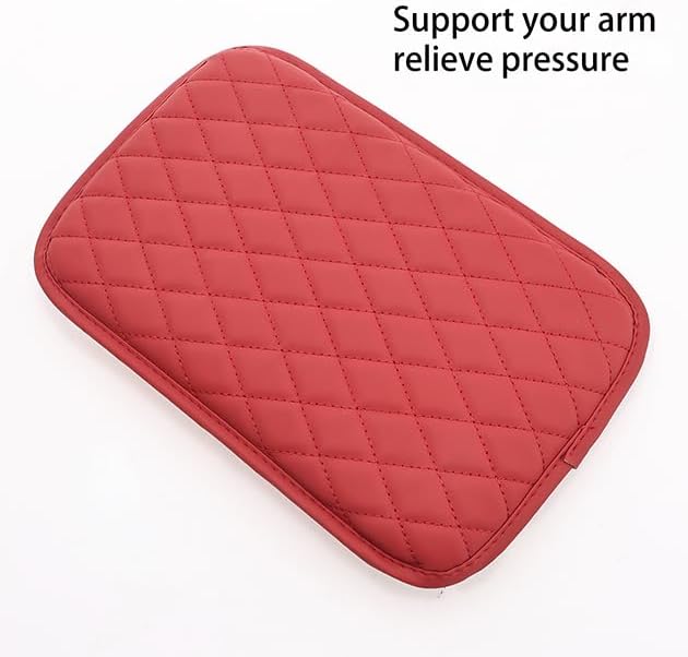 Car Center Console Cover for Jeep Compass 2006–2025 2026 MK/MP, Waterproof Anti-Scratch Leather Armrest Pad, Console Cushion with Side Storage Pocket, Soft Padding Auto Armrest Mat,B-Red