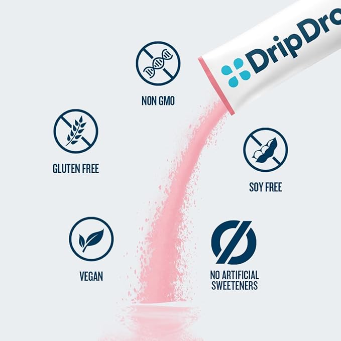 DripDrop Zero Sugar Plus - Sugar Free Hydration Packets - Single Serve Electrolytes Powder Drink Mix - Strawberry Kiwi, Peach, Cherry Limeade, Wild Berry - Non-GMO, Gluten Free, Vegan - 16 Sticks