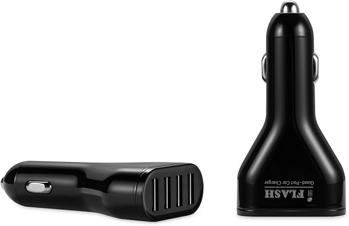 [Quad Port] iFlash 9.6A Car Charger for/Compatible with Apple iPad Pro/Air/mini/iPhone 13 12 11 Pro Max 6 7 8 X XS XR & Samsung Galaxy S7 S8 S9 S10 (Black)