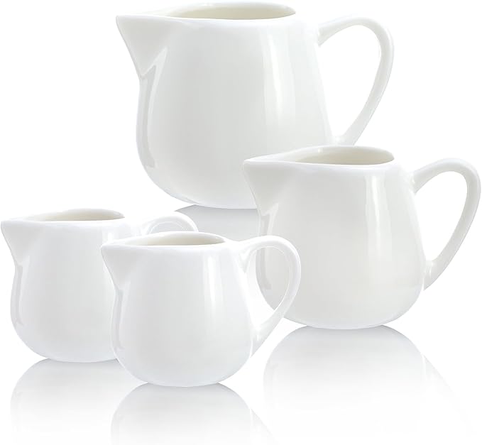 CHOOLD 2 pcs Mini Ceramic Creamer with Handle, Coffee Milk Creamer Pitcher - White - 1.5 oz