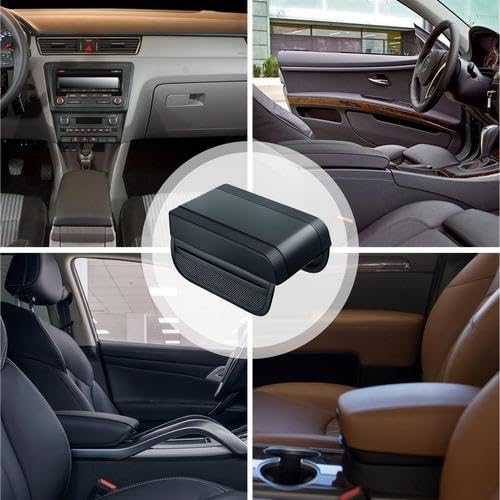 Car Armrest Pad Cover Center Console Lid, Memory Foam Car Armrest Cushion Cover with Storage Organizer, Black Leather, 7x10.6 Inches, Plug-in Installation