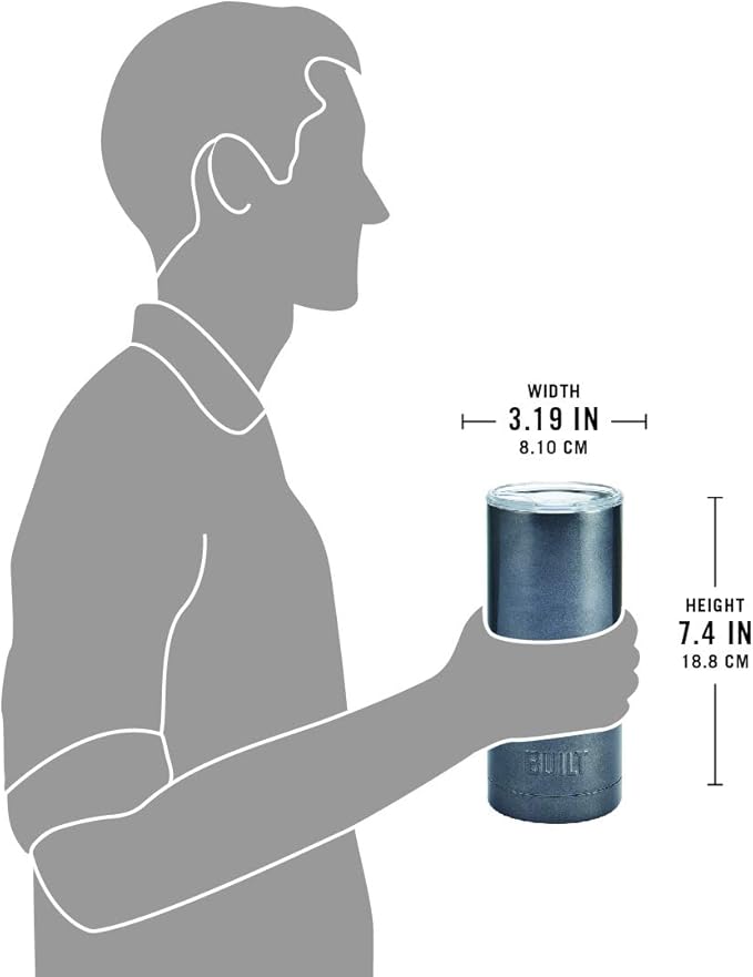 BUILT 20 Ounce Double Wall Vacuum Sealed Stainless Steel Coffee and Water Tumbler Easy to Clean Tritan Lid with Rotating Splash Guard, Storm Gray,5286360