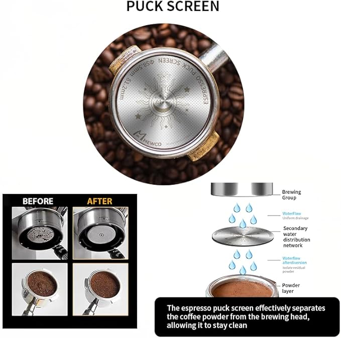58mm Espresso Filter Basket and Espresso Puck Screen,18g Spherical Bottom Design for Even Espresso Extraction Fits Most 58mm Portafilter/Tamper/coffee maker